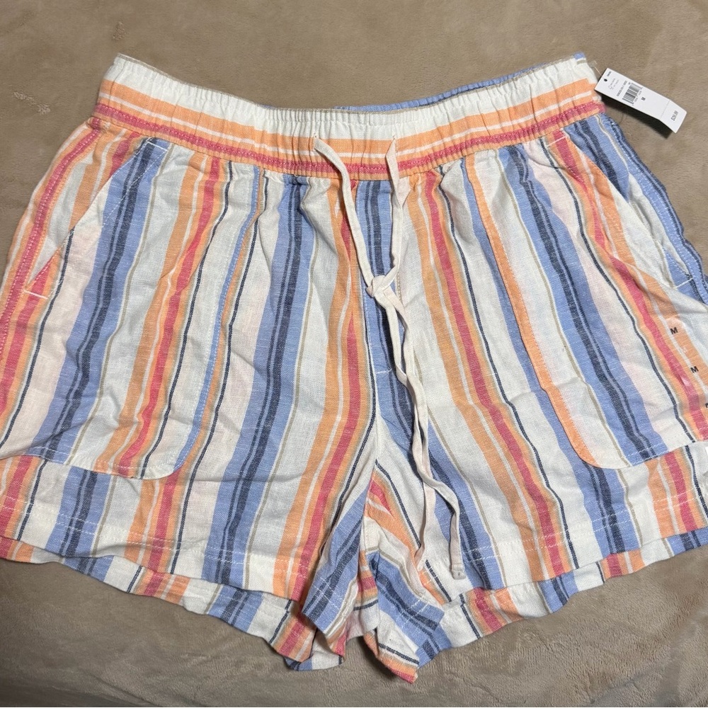GAP Women's Linen Multicolor Striped Cargo Shorts
